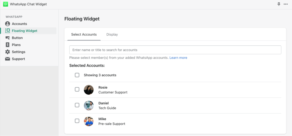 add support member to floating whatsapp widget