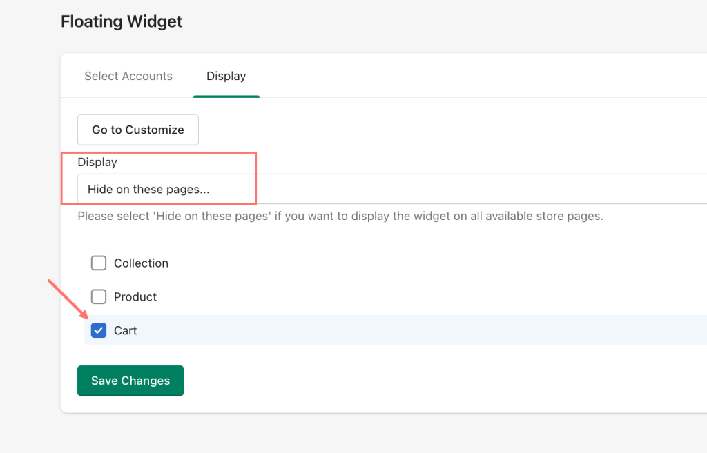 set up the display of whatsapp chat widget on shopify store