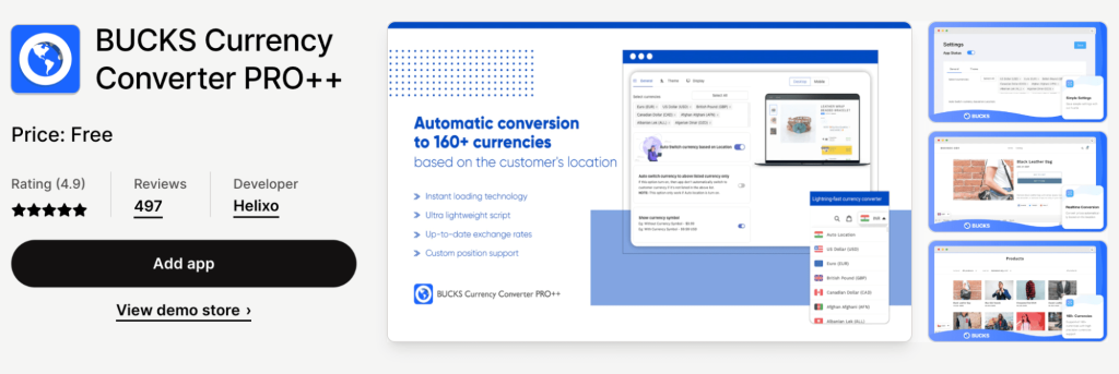 BUCKS Currency Converter PRO++ Shopify Currency Switcher Apps