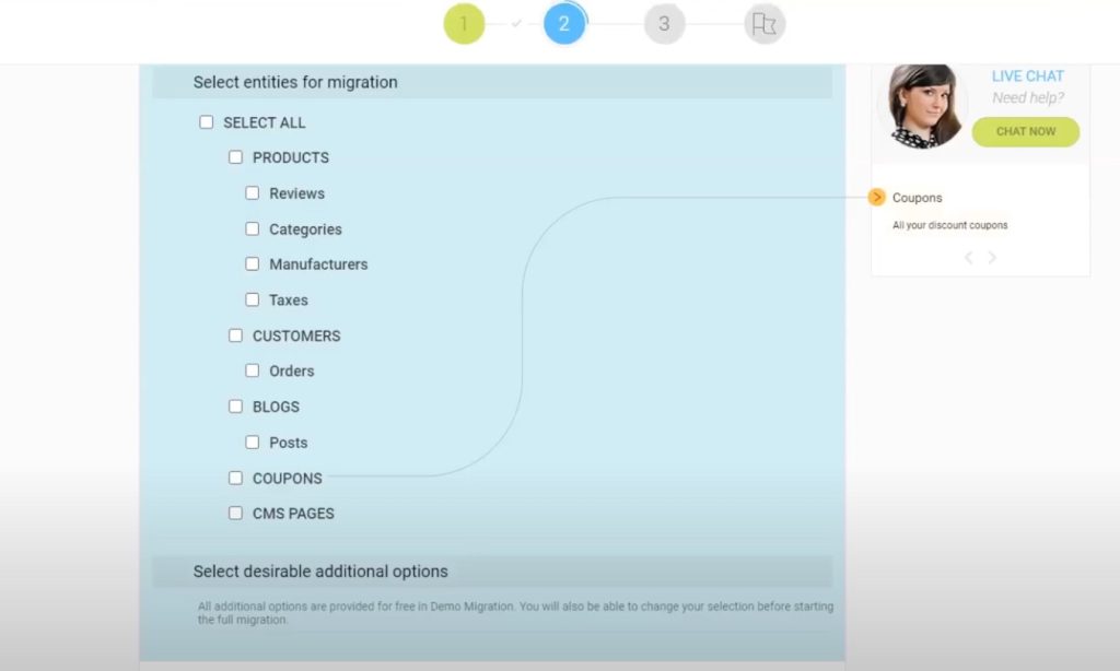 cart2cart select entities for migration