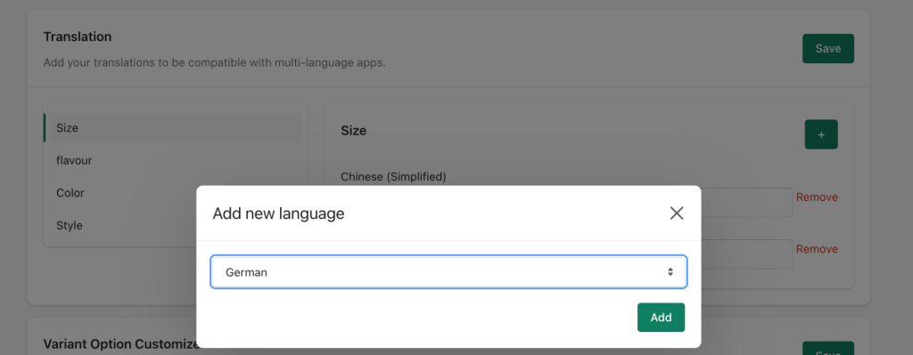 add multiple language translation for shopify product variants