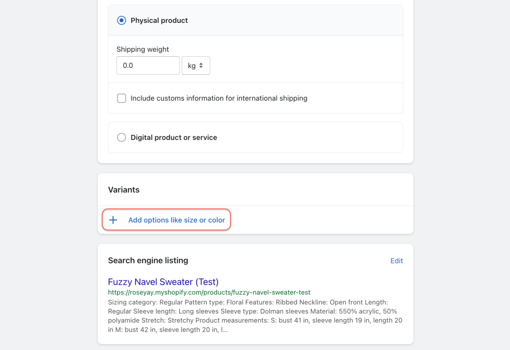 add options for shopify products