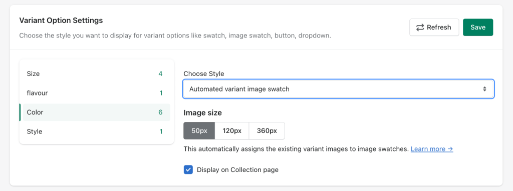 automated variant image swatch for variant option