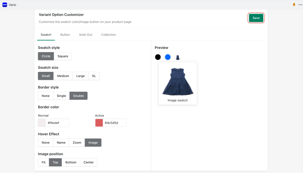 customize Shopify variant swatch button on your product page