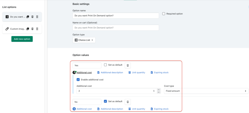 option values for shopify choice list option