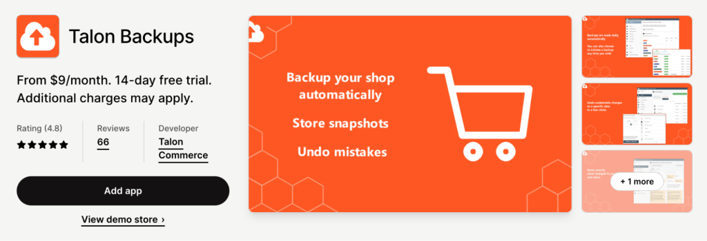 talon backups backup shopify store app