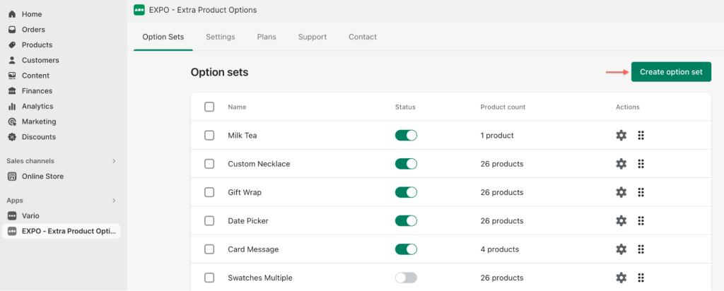 create option set for shopify products