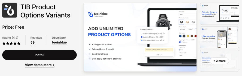 tib product options variants