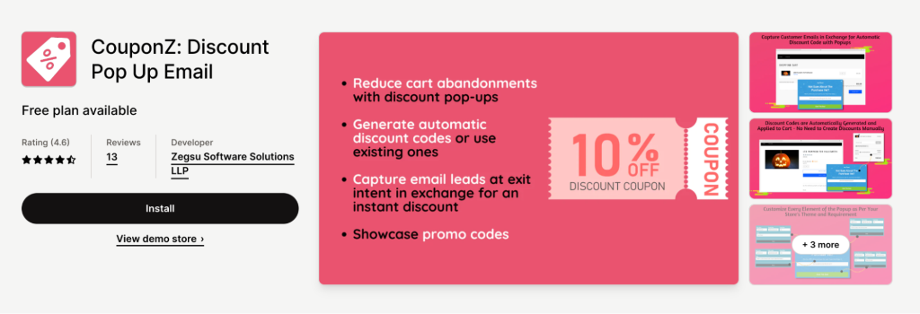 CouponZ Discount Pop Up email