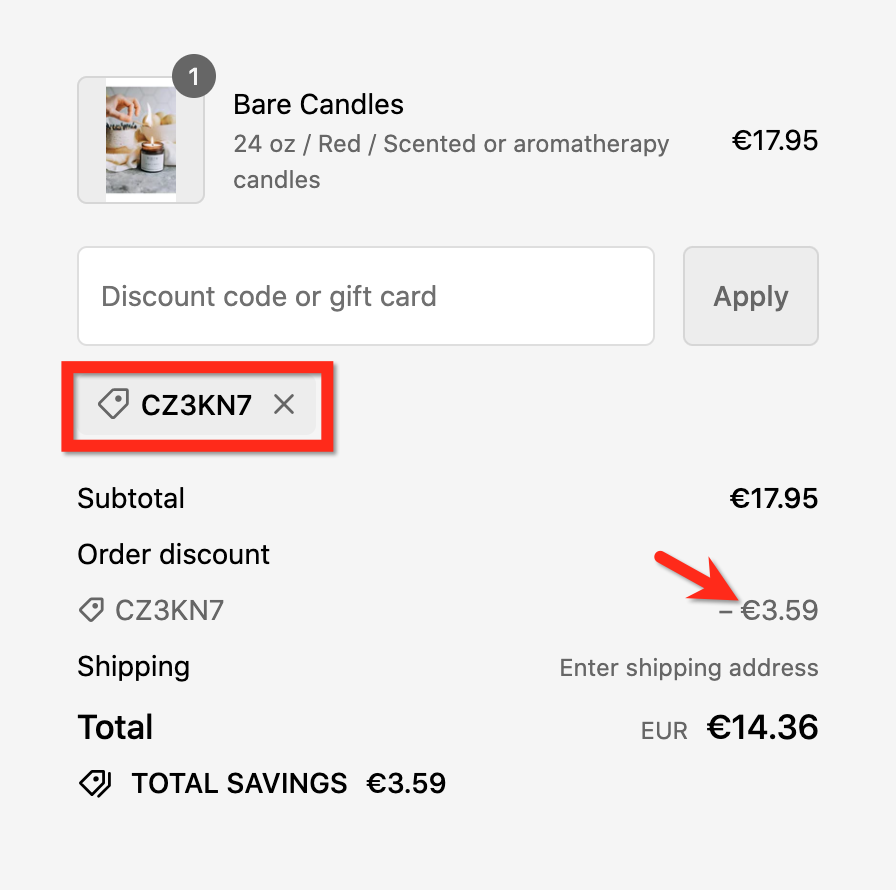 applied coupon on checkout page