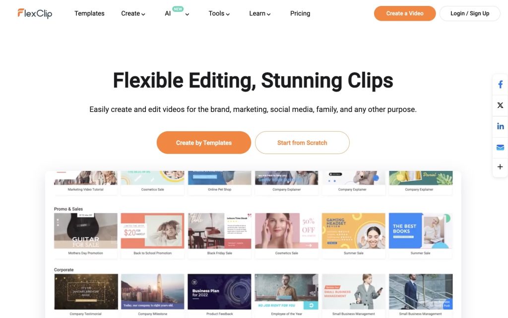 Flexclip is a free AI video creator for everyone.