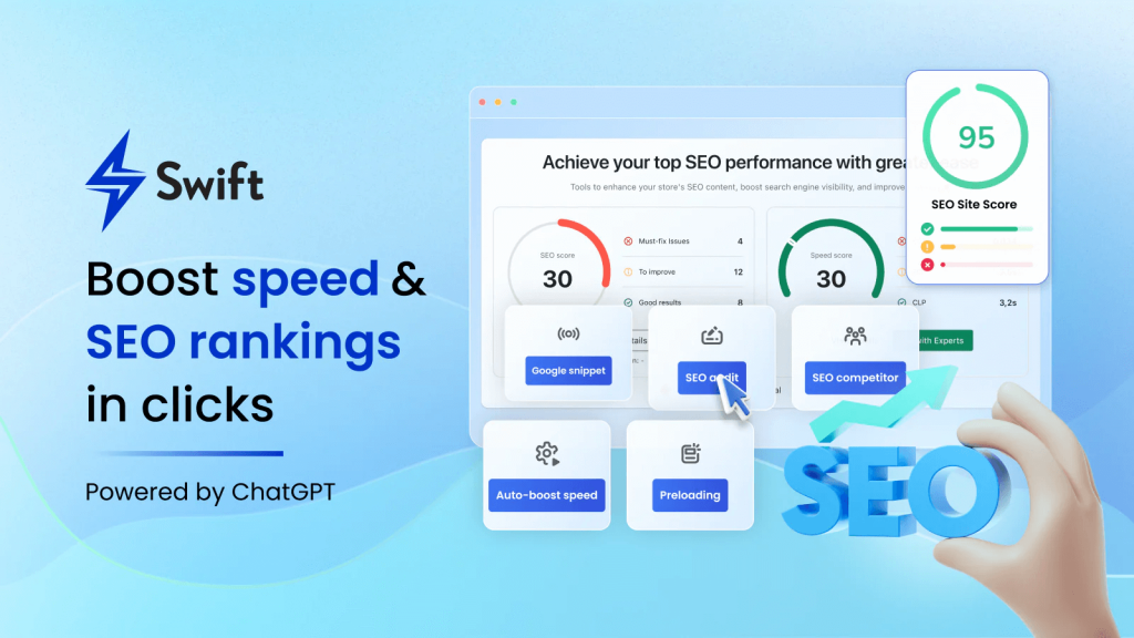 Swift SEO Page Speed Optimizer is a unique Shopify app designed to enhance your store's performance and Google rankings