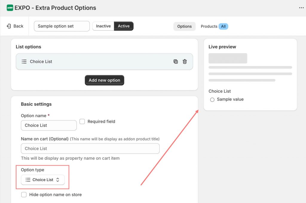 Choice List option of EXPO