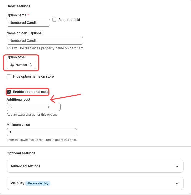 Configure the extra cost for number