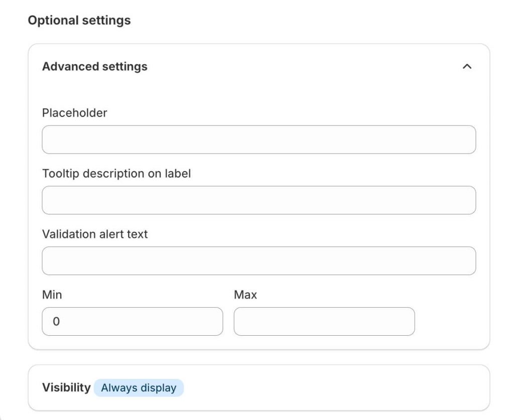 The advanced settings for Number
