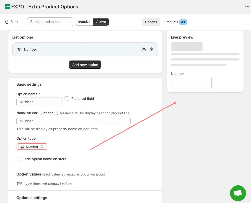 The number option type of EXPO