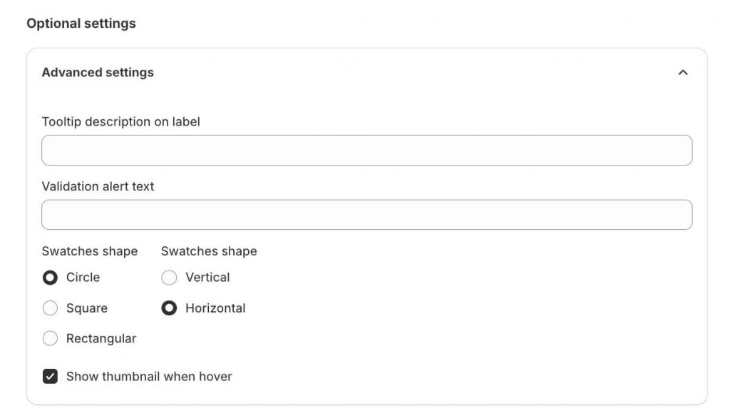 The optional Setting for Swatches Option type of EXPO