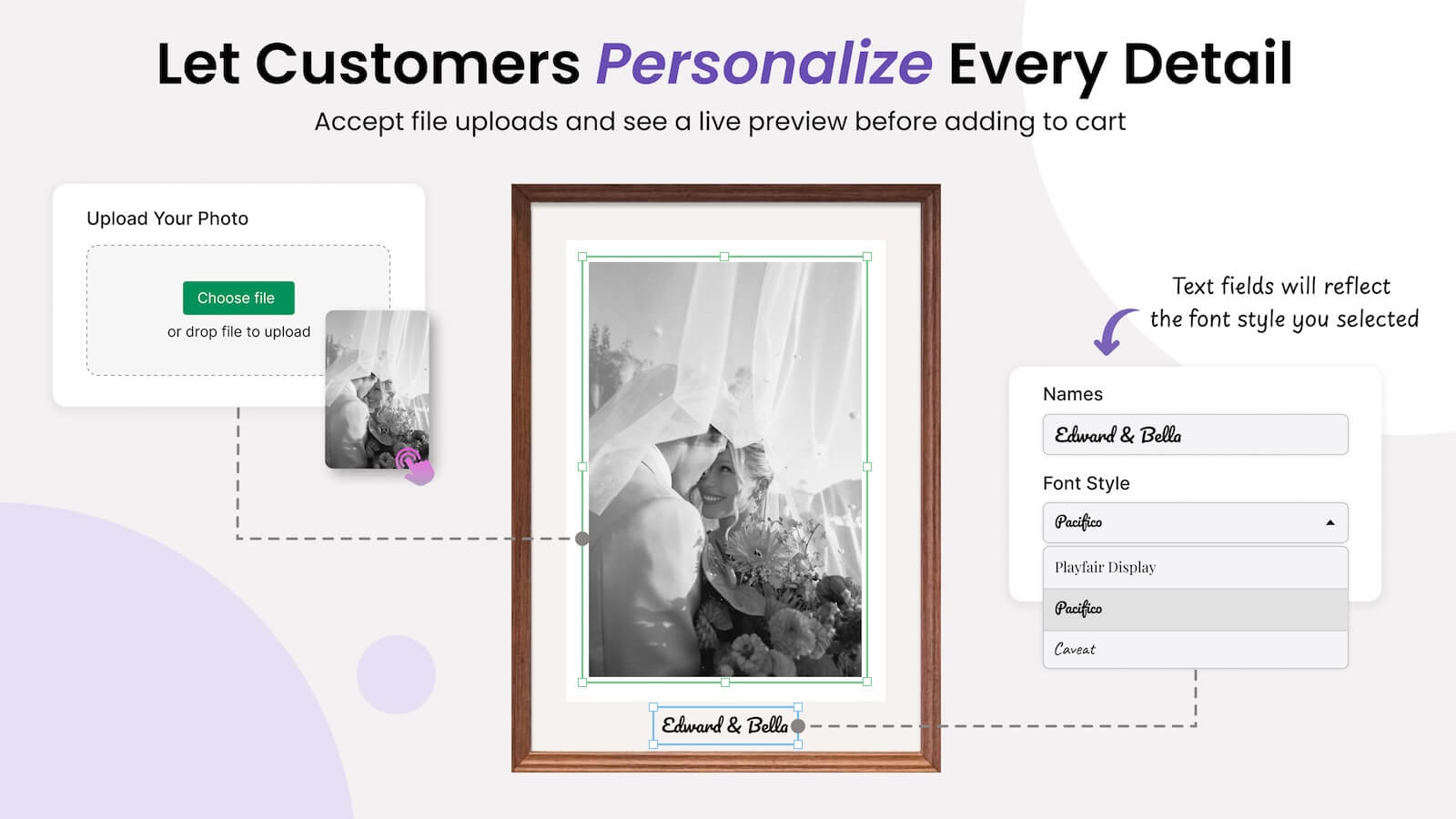 Preview text and personalize with file uploads