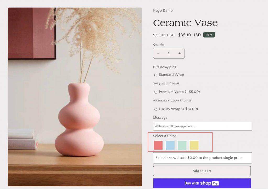 product page with color swatches
