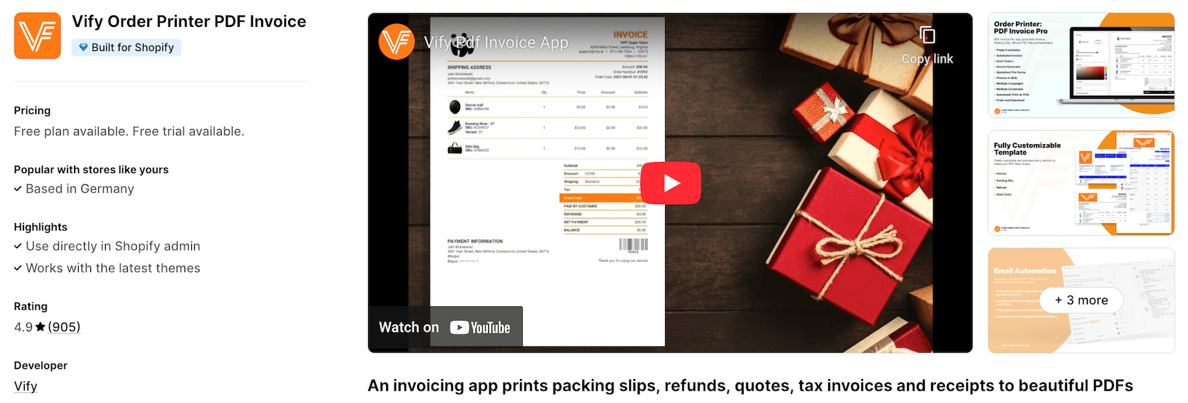 Vify Order Printer PDF Invoice built for Shopify