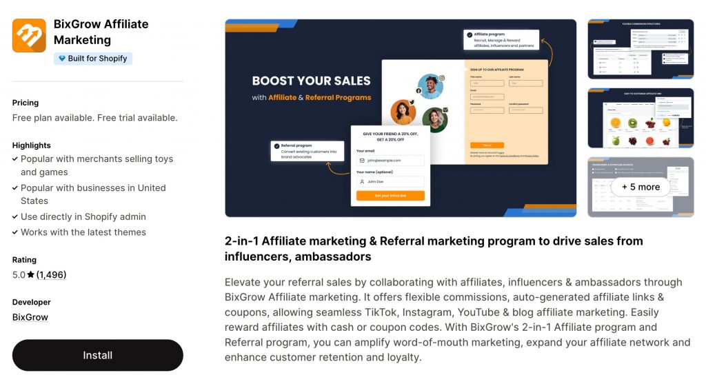 BixGrow - Shopify Affiliate and Referral marketing app