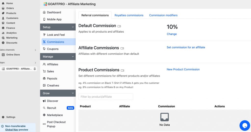 GOAFFPRO - Affiliate Marketing commissions dashboard