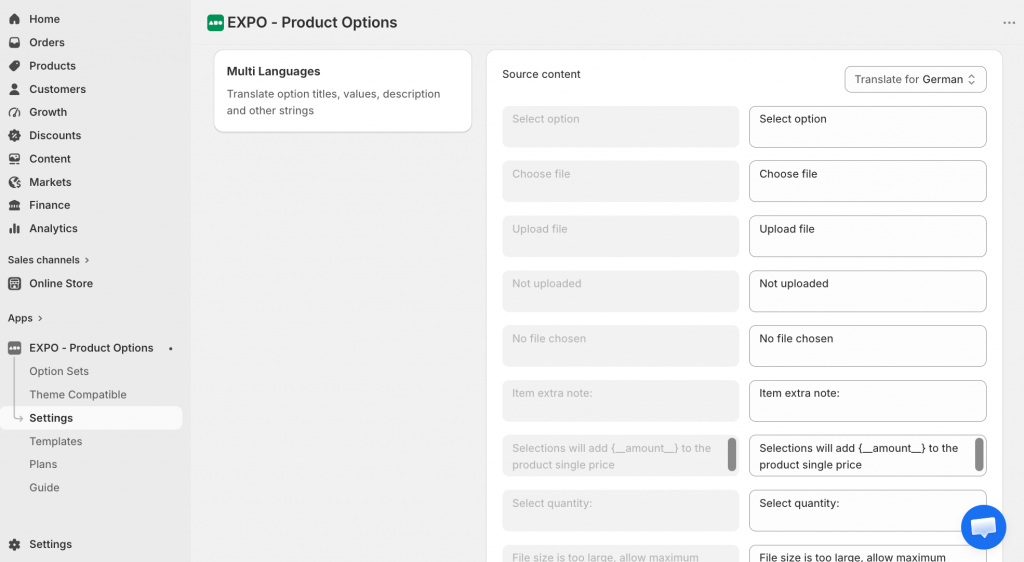 Add multi languages in EXPO dashboard