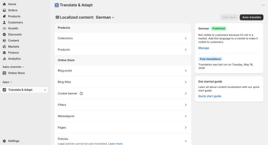 Click on Translate button for the new language