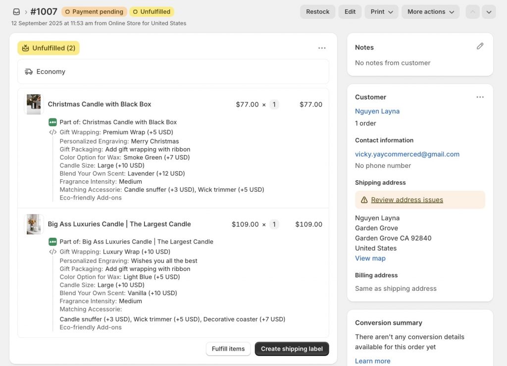 Manage the order in the admin dashboard