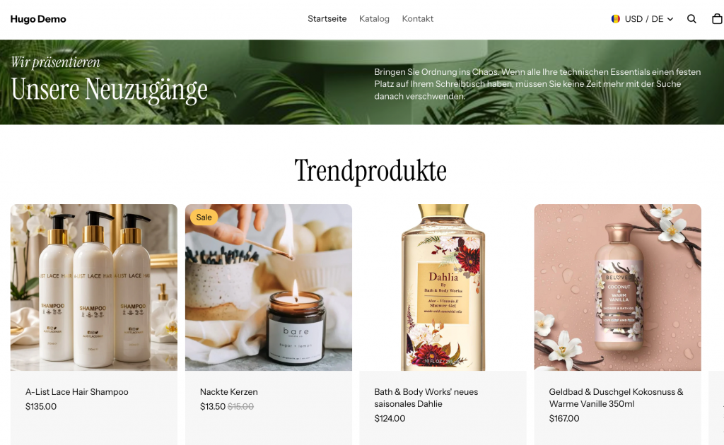 The store in German Language after translating