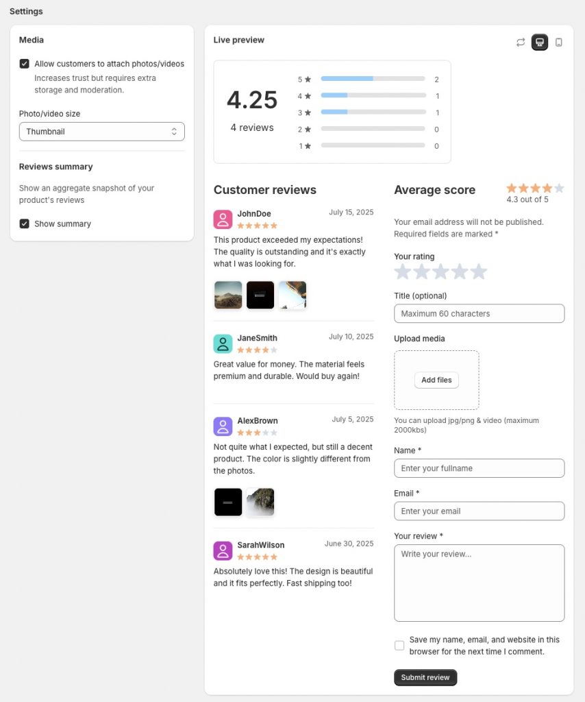 Visual review of Product Reviews Rewwards app