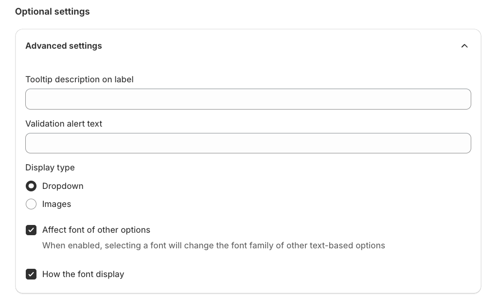 Advanced settings of font picker