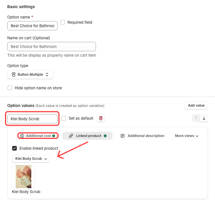 Configure the link product option