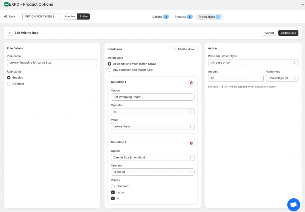 Configure the pricing rule of EXPO