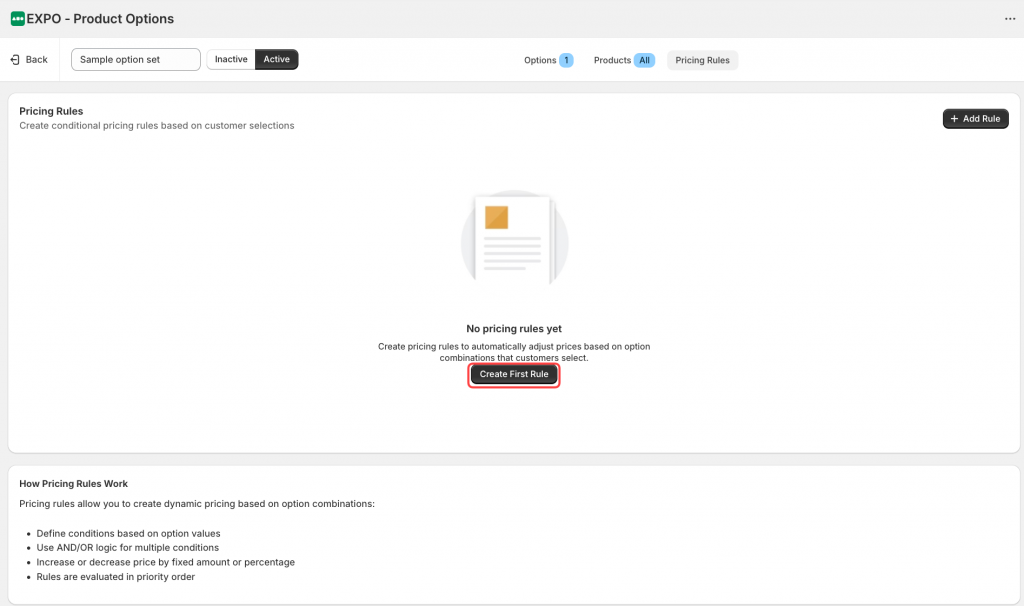 Create the first pricing rule with EXPO