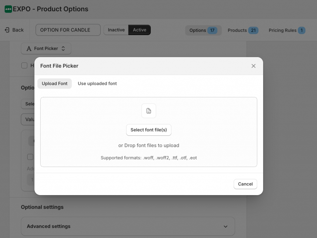 Upload font with EXPO