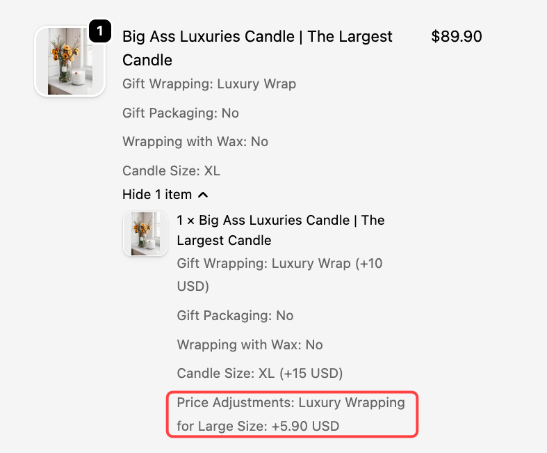 show Price adjustments on the front end