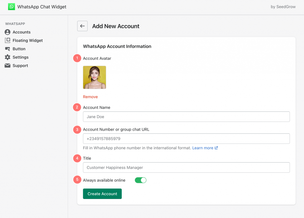 add new account with WhatsApp
