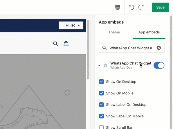 enable whatsapp widget