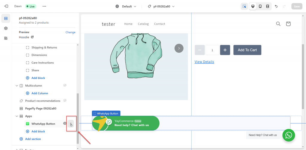 Drag and drop to position this click-to-chat WhatsApp button
