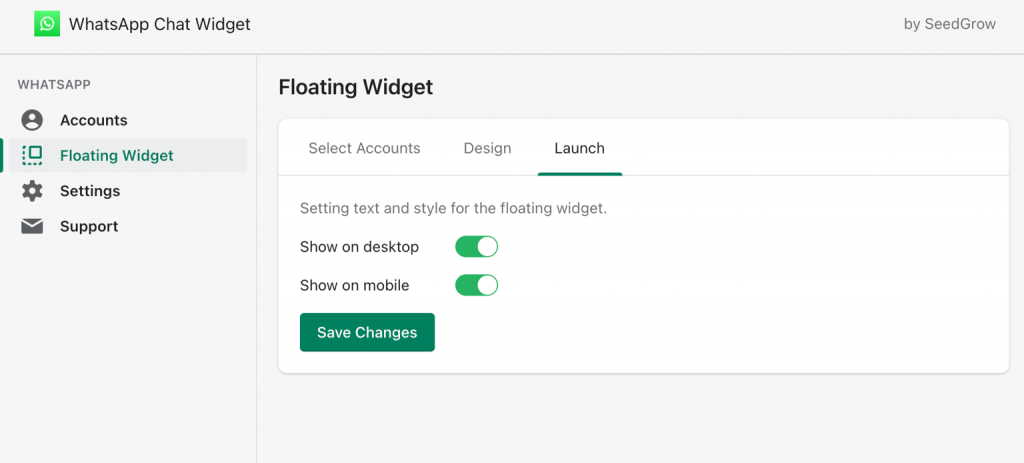 click to show whatsapp widget