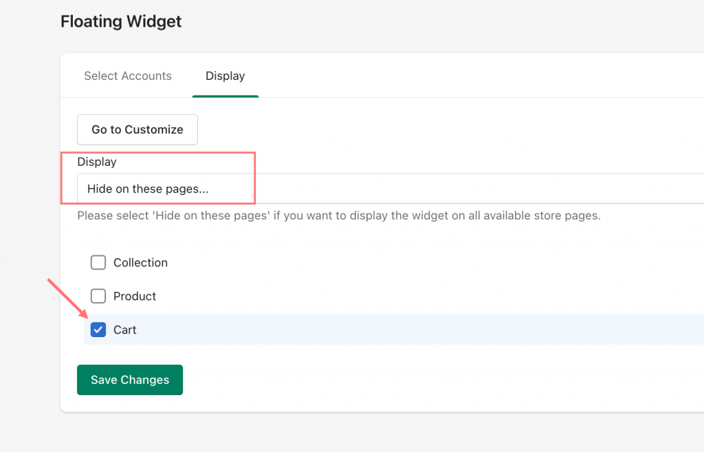 Choose page to hide widget