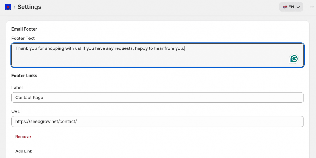 Customize the footer of email in Widerruf App
