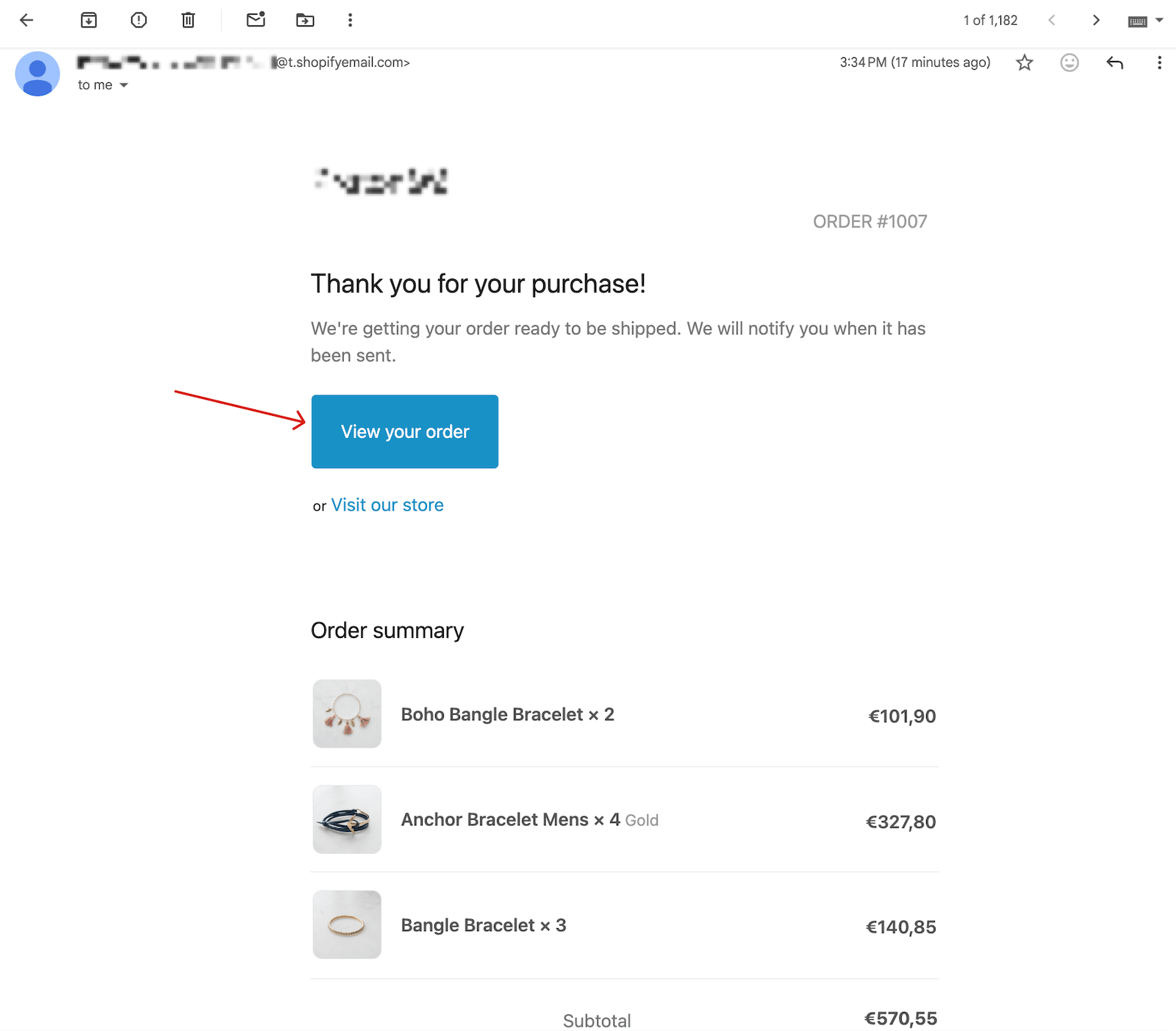 Click the View order status button from order confirmation emails