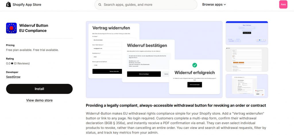 winderruf button app - Automate Order Withdrawal Confirmations
