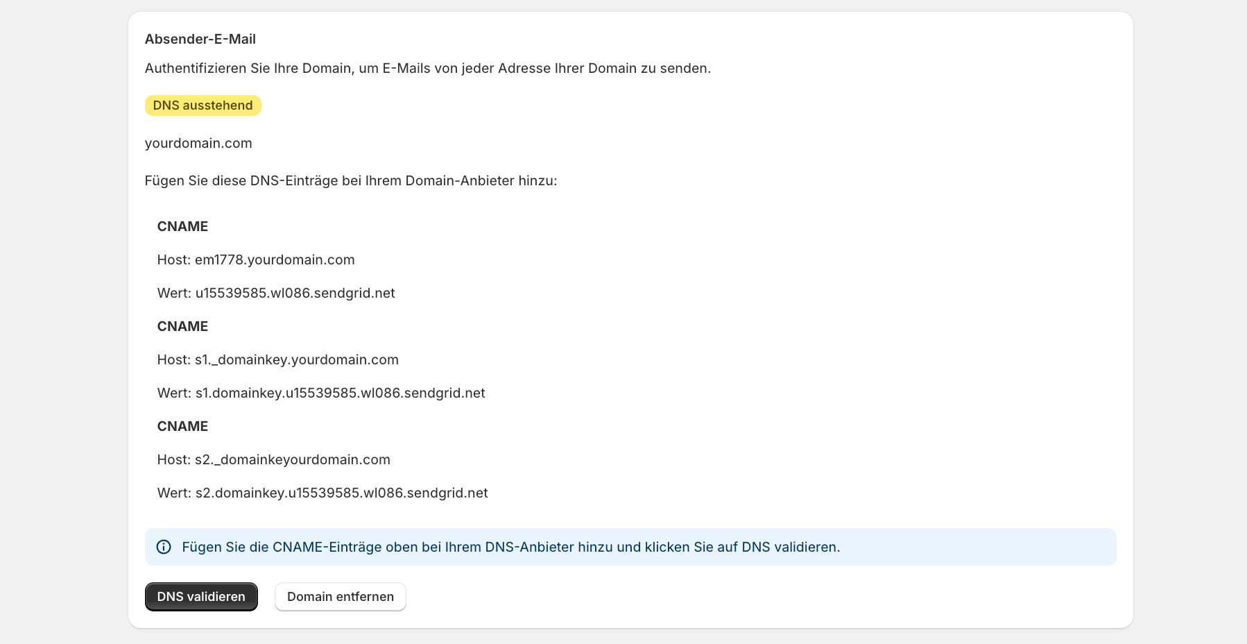 "Sent from" absender custom domain