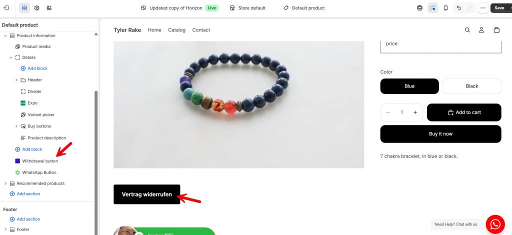 add withdrawal button to theme