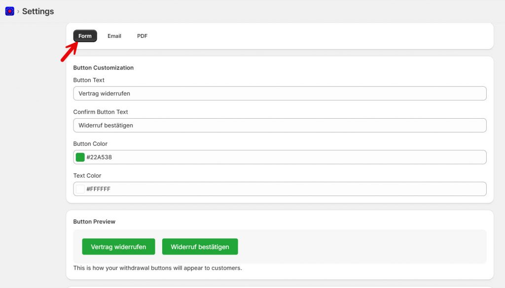 form settings