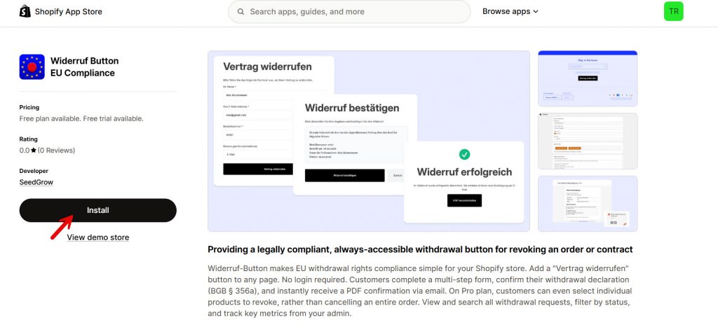 install app - Adding the Withdrawal Button to Your Shopify Theme