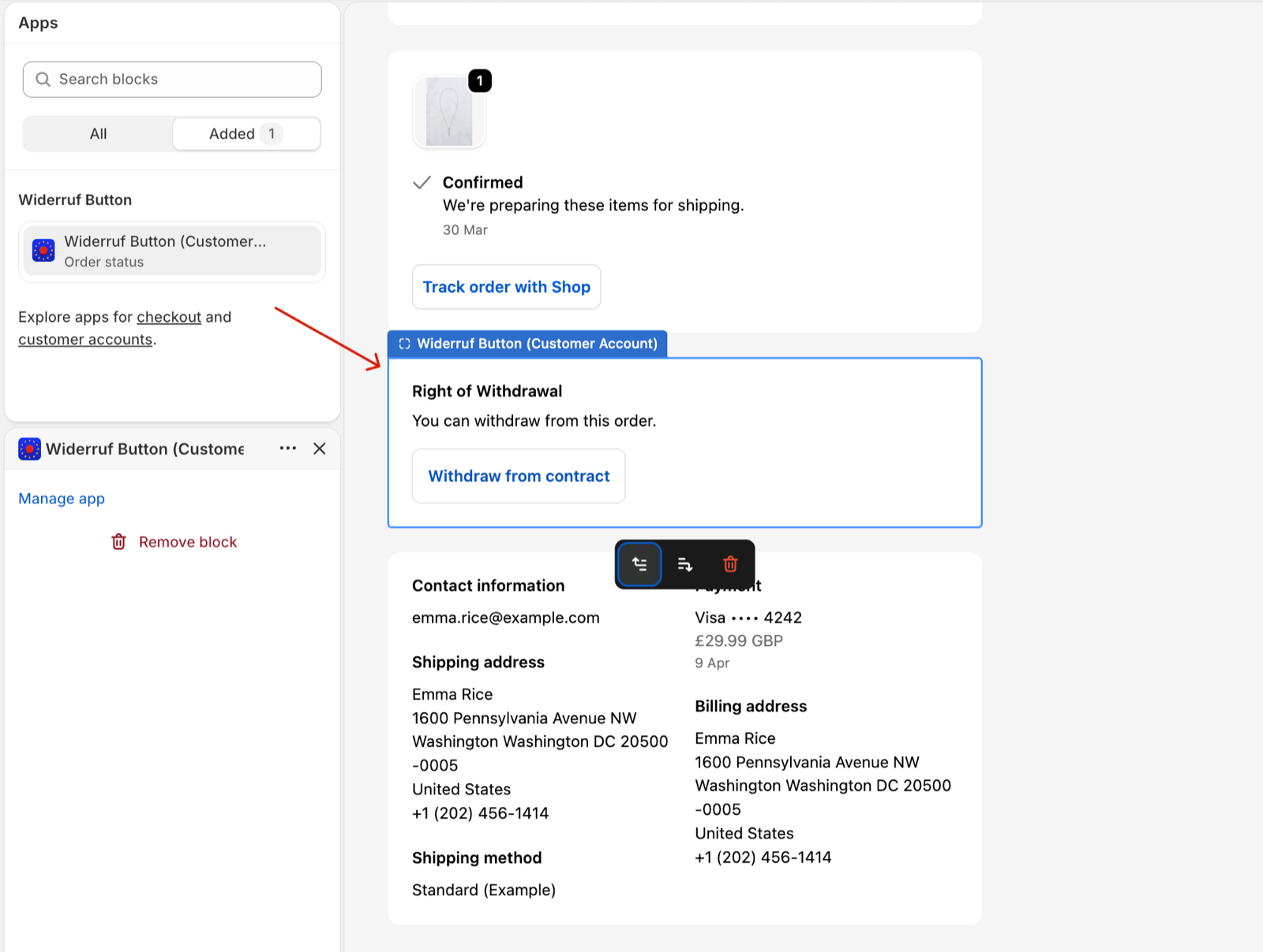 Re-positioning the withdrawal button